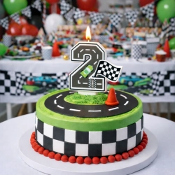 Świeczki na tort cyfra 2 świeczka wyścigi auta wyścigówki dekoracje urodzinowe