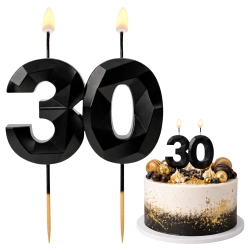 Świeczki ozdoby na tort cyfra 30 świeczka czarna diament dekoracje urodzinowe