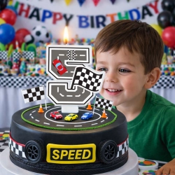 Świeczki na tort cyfra 5 świeczka wyścigi auta wyścigówki dekoracje urodzinowe