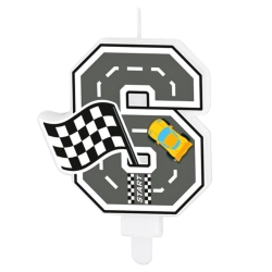 Świeczki na tort cyfra 6 świeczka wyścigi auta wyścigówki dekoracje urodzinowe