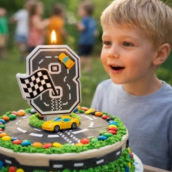 Świeczki na tort cyfra 8 świeczka wyścigi auta wyścigówki dekoracje urodzinowe