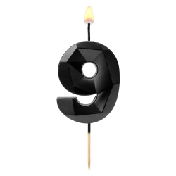 Świeczki ozdoby na tort cyfra 9 świeczka czarna diament dekoracje urodzinowe