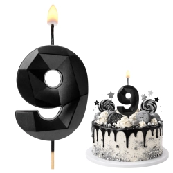 Świeczki ozdoby na tort cyfra 9 świeczka czarna diament dekoracje urodzinowe
