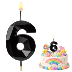 Świeczki ozdoby na tort cyfra 6 świeczka czarna diament dekoracje urodzinowe