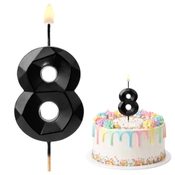 Świeczki ozdoby na tort cyfra 8 świeczka czarna diament dekoracje urodzinowe