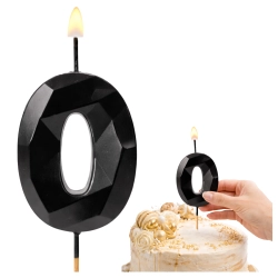 Świeczki ozdoby na tort cyfra 0 świeczka czarna diament dekoracje urodzinowe