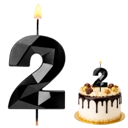 Świeczki ozdoby na tort cyfra 2 świeczka czarna diament dekoracje urodzinowe