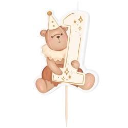 Świeczki ozdoby na tort cyfra 1 świeczka miś na roczek dekoracje urodzinowe