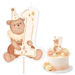 Świeczki ozdoby na tort cyfra 1 świeczka miś na roczek dekoracje urodzinowe