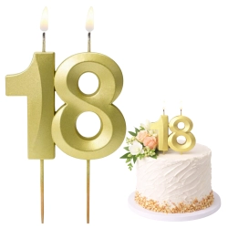 Świeczki ozdoby na tort cyfra 18 świeczka złota satynowa dekoracje urodzinowe