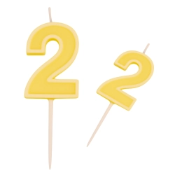 Świeczka na tort żółta cyfra 2 świeczki urodzinowe ozdobne 1 sztuka