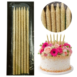 Świeczki na tort złota brokatowa świeczka prosta długa urodziny 6 sztuk