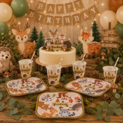 Talerzyki papierowe 6 sztuk zwierzęta leśne urodziny na roczek baby shower