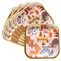 Talerzyki papierowe 6 sztuk zwierzęta leśne urodziny na roczek baby shower