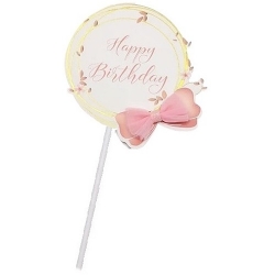 Topper dekoracje na tort ciasto napis happy birthday kokarda róż złoty urodziny