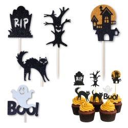 Topper piker na tort babeczki halloween duszek kot rip 5szt
