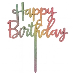 Topper na tort napis happy birthday urodziny kolorowy brokatowy ozdoby na tort