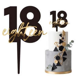 Topper na tort cyfra 18 napis eighteen złoty czarny dekoracje urodzinowe rocznica