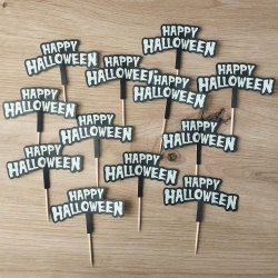 Topper na tort pikery na babeczki 12szt napis HAPPY HALLOWEEN fluorescencyjne