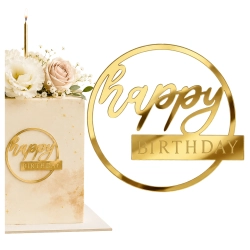 Topper na tort bok tortu Happy Birthday złoty lustrzany ozdoby dekoracje urodzinowe