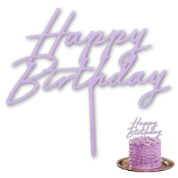 Topper ozdoby na tort napis Happy Birthday fioletowy dekoracje urodzinowe 1szt