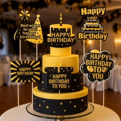 Topper ozdoby na tort napis Happy Birthday tort prezent balony dekoracje urodzinowe zestaw 6 sztuk