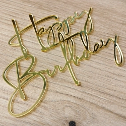 Topper na tort bok tortu Happy Birthday złoty lustrzany ozdoby dekoracje urodzinowe