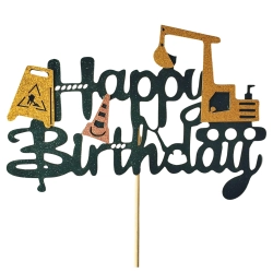 Topper na tort napis Happy Birthday brokatowy maszyny dekoracje urodzinowe