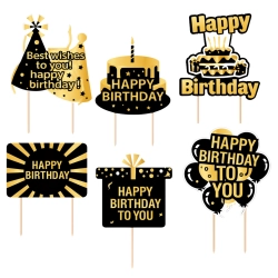 Topper ozdoby na tort napis Happy Birthday tort prezent balony dekoracje urodzinowe zestaw 6 sztuk