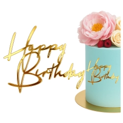 Topper na tort bok tortu Happy Birthday złoty lustrzany ozdoby dekoracje urodzinowe