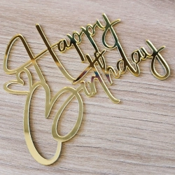Topper na tort bok tortu Happy Birthday złoty lustrzany ozdoby dekoracje urodzinowe