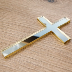 Topper na tort bok tortu krzyż złoty lustrzany ozdoby dekoracje komunijne