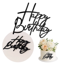 Topper na bok tortu ozdoby na tort napis Happy Birthday czarny dekoracje urodzinowe 1szt