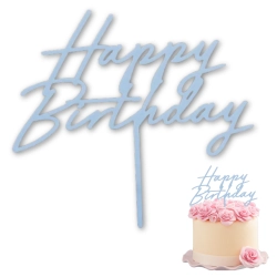 Topper ozdoby na tort napis Happy Birthday niebieski dekoracje urodzinowe 1szt
