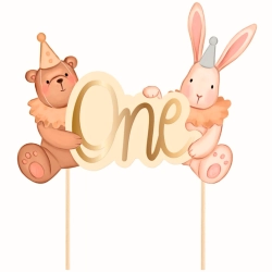 Topper na tort dekoracje urodzinowe napis One miś królik na roczek