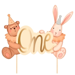 Topper na tort dekoracje urodzinowe napis One miś królik na roczek