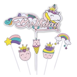 Topper na tort babeczki unicorn jednorożec happy birthday 6szt