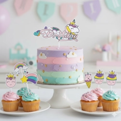 Topper na tort babeczki unicorn jednorożec happy birthday 6szt