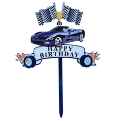 Topper ozdoby na tort napis Happy Birthday samochód  puchar dekoracje urodzinowe auto sportowe