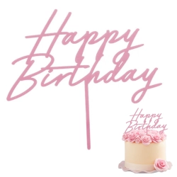 Topper ozdoby na tort napis Happy Birthday różowy dekoracje urodzinowe 1szt