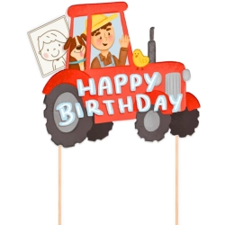 Topper na tort traktor farma napis Happy Birthday dekoracje urodzinowe