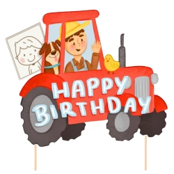 Topper na tort traktor farma napis Happy Birthday dekoracje urodzinowe