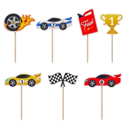 Topper na tort piker auta wyścigowe puchar meta na babeczki dekoracje urodzinowe