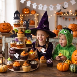 Topper na tort piker 5 sztuk duszek kot rip dekoracje halloween na babeczki