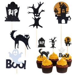 Topper na tort piker 5 sztuk duszek kot rip dekoracje halloween na babeczki