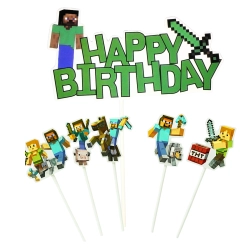 Topper na tort babeczki piksele game happy birthday tnt 7szt