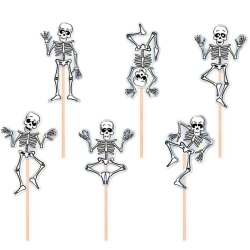 Topper piker ozdoby na tort babeczki szkielety dekoracje na halloween 6 sztuk