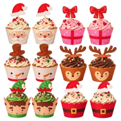 Papilotki do muffinek topper piker na babeczki 24 sztuki osłonki świąteczne Boże Narodzenie