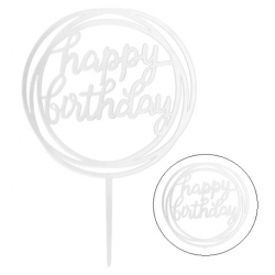 Topper dekoracja na tort napis lustrzany HAPPY BIRTHDAY srebrny akryl urodziny