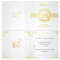 Zaproszenia na komunię 10 sztuk IHS napis Pierwsza Komunia Święta